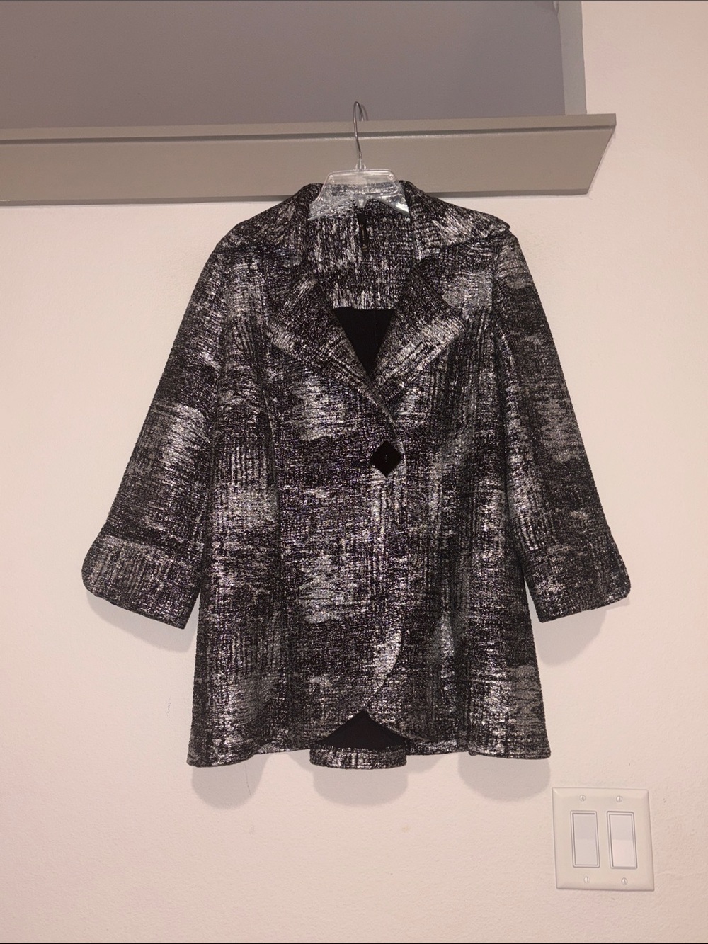 IC Collection by Connie K Silver Metallic 3/4 Sleeve Jacket SZ XL EUC